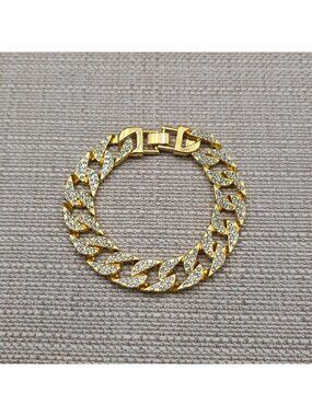 8 Inch Gold Plated Miami Cuban Iced Out Chain Bracelet A7729